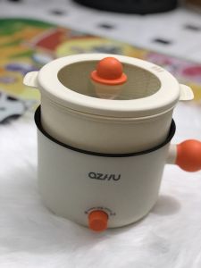 Nồi lẩu điện đa năng mini Ozhu  có tay cầm tròn nấu mì chống dính 2 tầng 2 nấc nhiệt lẩu chiên xào