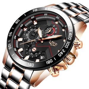 LIGE Fashion Men Watches Stainless Steel Waterproof Quartz Watch Chronograph Sport Military Jam Tangan Lelaki