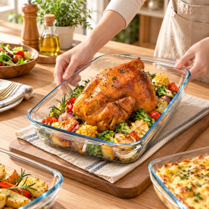 Locaupin Borosilicate Glass Baking Plate Snack Bread Pan Microwave Oven Safe Bakeware Cooking Dish Pasta Food Container