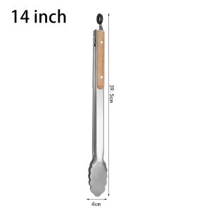 WTFAP5 1Pcs Stainless Steel Grill Tong BBQ Grill Use Wooden Handle Food Tongs Durable 7/9/12/14/16 Inch Bread Salad Serving Clip