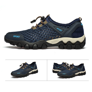 Summer Mens Sports Shoes Mesh Breathable Slip On Casual Sneakers Anti Slip Wear-Resistant Outdoor Hiking Climbing Shoes Light Wading Shoes