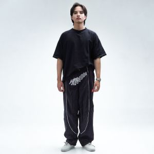 Trackpants Hitam Celana Panjang Pria Wanita Strip Putih Reguler Fit