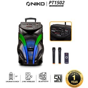 Niko PT1502 Speaker Bluetooth Karaoke Wireless Portable Super Bass Aktif BONUS 2 Pcs Mic Wireless