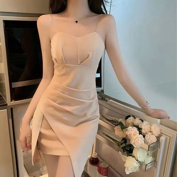 nude beige sleeveless dress formal plus size korean sexy bodycon