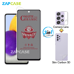 Paket 3in1 Anti Gores Layar Privasi Samsung A72 Free Tempered Glass Camera dan Skin Carbon