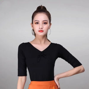 LJQsuccua Black Red Pink Long Middle Sleeve Latin Dance Top T-shirt