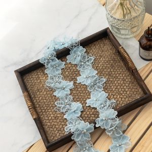 YUDESHUI Flower Pattern Pearl Beads Lace Trim Pearl Beads 3D Design Embroidered Fabric DIY Crafts Supplies Embroidered Lace