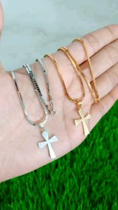 KALUNG PERAK ASLI SILVER 925 LAPIS EMAS/KALUNG RANTAI MILANO ICE+LIONTIN SALIB POLOS/ASLI SILVER/FASHION WANITA