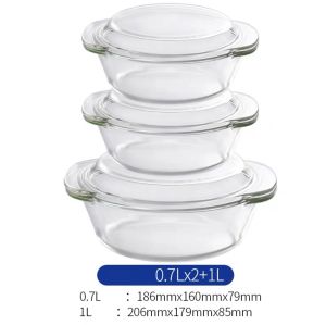 ชู้ชามแก้วอุ่นอาหารเตาอบ & ไมโครเวฟ ชุดสุดคูม 3 ชั้น 700 ml+700 ml+1000 ml