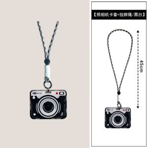 Retro comic Camera-themed ABS Horizontal Slide Cover & Work ID Student Meal Card Bus Card Holder+Lanyard Badge Protector