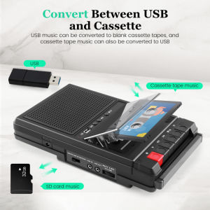 Cassette Player Converter Portable Cassette To MP3 Music Via U Disk/SD Card Or PC Record To Cassettes/USB/SD Card Via MicCassette Tape Player With Headphone JackRetractable Handle(Black)