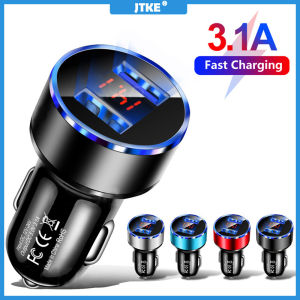 JTKE 3.1A Dual USB Car Charger LCD Voltage Meter Display 12-24V Fast Charging Power Adapter