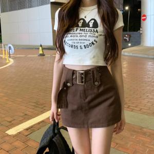Rok Pendek Denim High Waist Untuk Wanita Gaya Baru Celana Pendek Jeans A-line Modis Korea