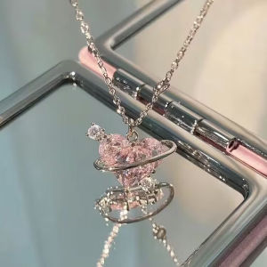 IVY Pink Diamond Heart Necklace Sweet Luxury Necklace Sweetheart Planet Necklace