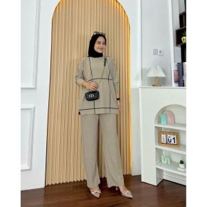 Fiora Set Setelan Celana Wanita Muslim Matt Kringkrl Caramel Premium OOTD Casual Daily