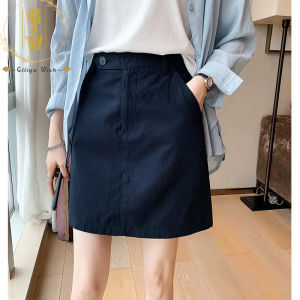 Glliya Wish High Waist Skirt Women Casual Style Solid Color Cotton Skirt Fashion A-line Above Knee Skirt with Lining and Pockets