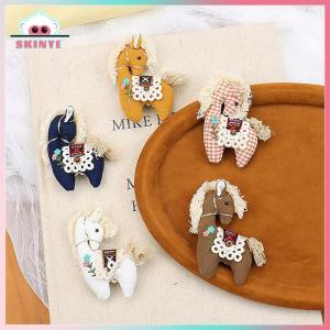 Skinye ✨Ready Stock✨ Kawayi Cute Cute Fabric Pink Plaid Pony Cartoon Stuffed Embroidered Animal Brooch Accessor For Clothing Accessories
