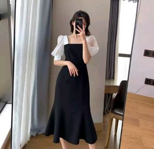 Ami Collection - Dress Basics Korean Style Hitam-Putih Ukuran M [ LD 96CM  PJG 100CM ]