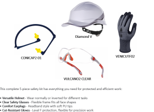 DELTA PLUS PPE KIT: SAFETY GLASSES HELMET GLOVES