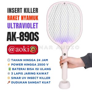Raket Nyamuk Charger Insect Killer AOKI AK-890S Mosquito Racket 3 In 1 Raket Nyamuk ULTRAVIOLET Dengan Lampu Anti Nyamuk Kawat 3 Lapis Lebih Aman Lebih Efektif Membunuh Nyamuk - TOKO SINAR AUDIO