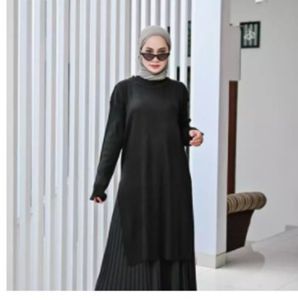 Marsha Tunik Sweater Rajut Wanita Panjang Belah Samping - Tunik Rajut Wanita Lengan Panjang - Baju Wanita - Tunik Rajut Wanita Terbaru Kekinian Hijab - Sweater Rajut Wanita Korean Style