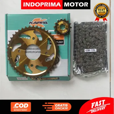 KAPPA GEAR SET KOMPLIT SATRIA FU NEW. GIGI TARIK GOLD DAN RANTAI SUZUKI SATRIA FU FACELIFT 2014 KE ATAS