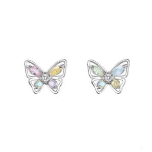 Elegant Zircon Butterfly Studs Earrings Featuring Colorful Stones for Fashionable Women and Everyday Casual Wear