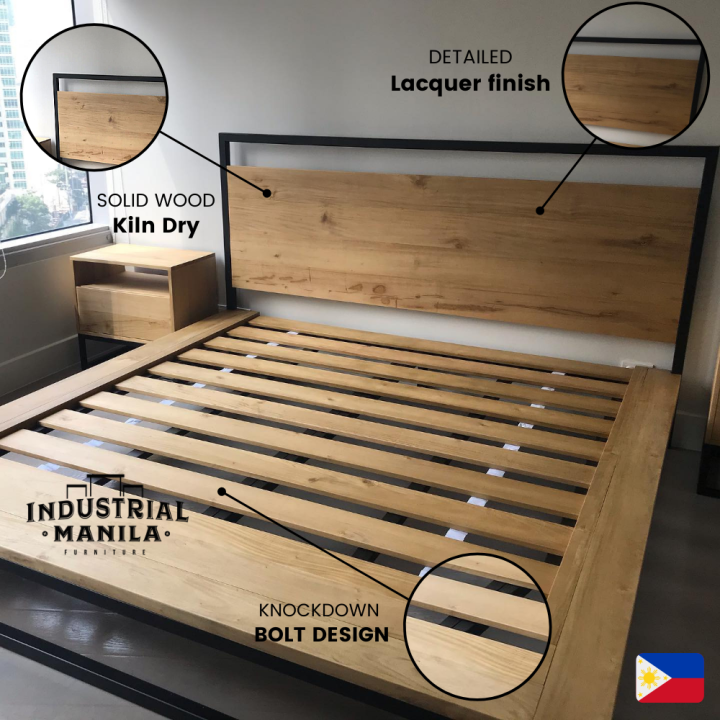 Industrial Manila King / Queen / Double Bed Solid Wood Mahogany