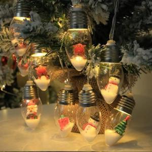 10/20LED Globe Bulbs String Light with Snow & Cute Ornaments Perfect for Home Patio Fireplace Christmas Xmas Tree Decoration