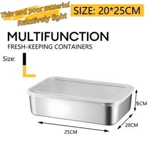 5pcs Stainless Steel Food Storage Container with Lid 304 Stainless Steel Tray Food Storage Box Household Refrigerator Crisper Stackable Frozen Fresh Keeping Case