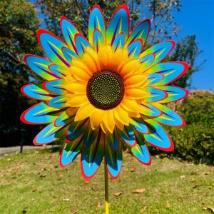 CUFEI PVC Sunflower Windmill Multistyles Diameter 36+25cm Rotating Sunflower High Quality Stake Standing Lawn Flower Pinwheel Outdoor Party Picnic Decor