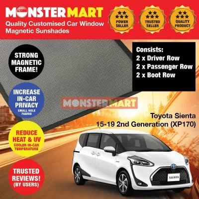 Toyota Sienta 2015-2020 2nd Generation (XP170) Customised Car Accessories Window Magnetic Sunshades 6 Pieces (Best Compliment with Car Window Solar Film Tint)