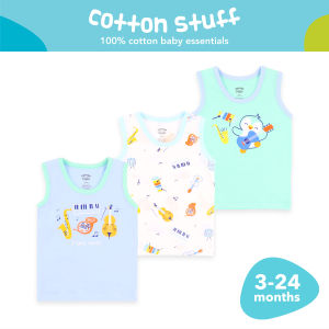 Cotton Stuff Little Things We Love Collection Baby Sando for Boys 100% Cotton Infant Newborn Clothes 3pcs (3-24 Months)