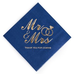 ERHANA 100pcs Bronzing Printed Mr Mrs Wedding Napkins Soft Paper tail Napkins Dessert Tissue 3-Ply Disposable Napkins for Wedding Anniversary