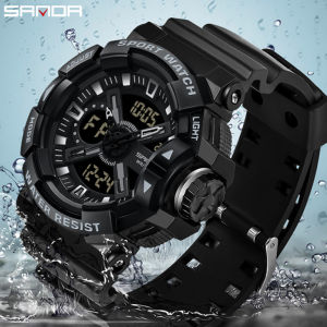 SANDA Men Fashion Military Sports Watch LED Digital Quartz Mens Casual Watch Complete Calendar Alarm Clock Chronograph Luminous Waterproof Watch