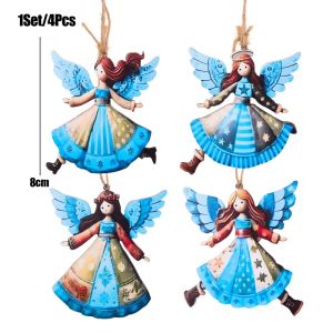 8Pcs New Handmade Wooden Angel Christmas Tree Hanging Pendant Xmas Tree Hanging Decor 2025 Christmas New Year Ornaments