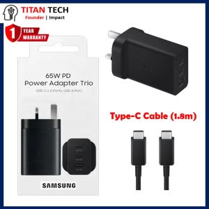 (SG LOWEST) Samsung 65W Trio Super Fast Charger 2.0 EP-T6530NBEGGB Type C USB C Travel Adapter for Galaxy Note S20 S21 S22 S23 Ultra FE 3 Pin Plug UK