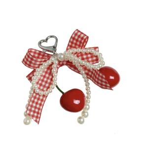 Elegant Checkered Cherry Keychain With Lace Trim And Metal Hardware Multi Functional Bag Or Keys Decors