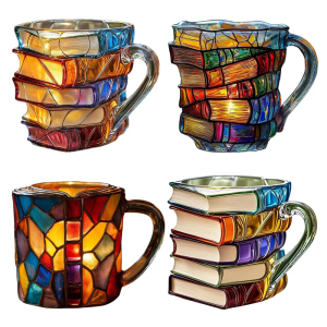 Book Shape Coffee Cup Shatterproof Resins Decorative Mug Gift For Readers Book Lover Writers Literary Enthusiasts