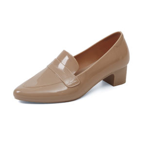 Womens  Classic Block Heel  Pointed Toe Patent  Leather Loafers  Fashionable  Versatile Shoes