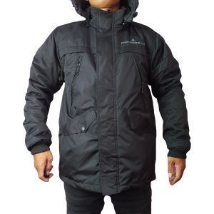 Jaket Parka Pria Kicksoogar Hangat Bertudung dengan Kerah Baju dan Ritsleting - Hitam
