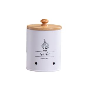 GAOSU with Lid Potato Onion Garlic Storage Jar Carbon Steel Ventilation Holes Potato Storage Container Multifunctional Cylindrical Garlic Storage Bin Pantry