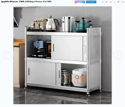 Kitchen Cabinet Storage Floor Stainless Steel Standing Cabinet Kitchen Household Sliding Type With Door Multi Layer Microwave Oven Rack
