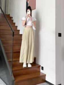 AMMIN กางเกงผ้าไอซ์ซิลค์สำหรับผู้หญิงกางเกงดีไซน์เอวสูงสีทึบเรียบง่ายใหม่ฤดูใบไม้ผลิฤดูร้อนกางเกงขาม้าแต่งระบาย