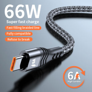 USB Type-C 6A 66W สายชาร์จไนล่อนแบบถักสําหรับ Huawei Xiaomi Samsung Oppo Vivo สายชาร์จ0.5M 1M 2M 3M ยกเลิกของเราสายชาร์จเร็ว
