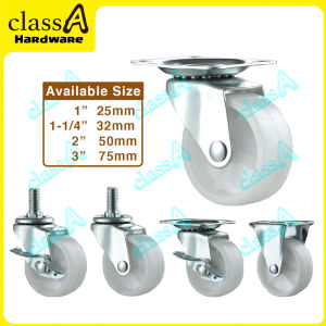 ClassAHW White Nylon Roller Caster Wheel Brake Swivel Rigid Fixed Thread Stem Roda Putih M8 M10 25mm 32mm 50mm 75mm
