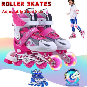 Inline Roller Skates Shoes for Kid Adjustable Size 4 Wheels Roller Blades