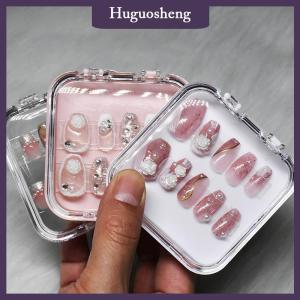 [huguosheng] Nail Art Organizer nhựa trong suốt bao bì hộp Nail tăng cường lưu trữ trang sức vòng cổ hiển thị Hộp quà tặng