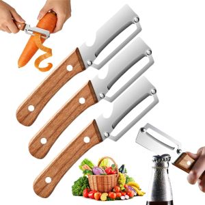Multi-Functional Vegetable Peeler for Kitchen 2 in 1 Vegetable and Fruit Peeler with Wooden Handle and Bottle Opener Stainless Steel Peeler for Fruit Potato Pumpkin Carrot (1PCS)