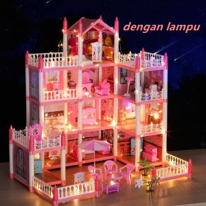 【FREE Dolls&Light】Doll House Kids Girl Sale Big Toy House Doll House for 5 Years Old Castle Different Storey Led Light Castle Doll House 3-5 Storey Villa Dollhouse Kids Doll House Kids Toys for Girls Story Villa DIY Birthday Gifts Assemblyfor Girls Toys